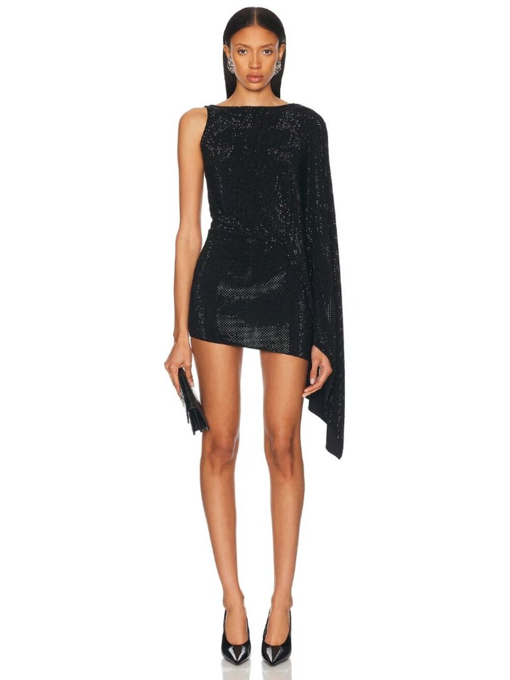 Alexandre Vauthier Macro Crystal Draped Mini Dress in Black